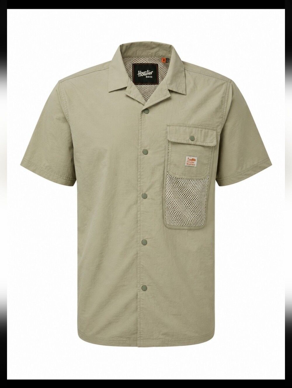 Howler Brothers Mesh Pocket Fishing Camp Shirt Tan Khaki M Outdoor Snap Front